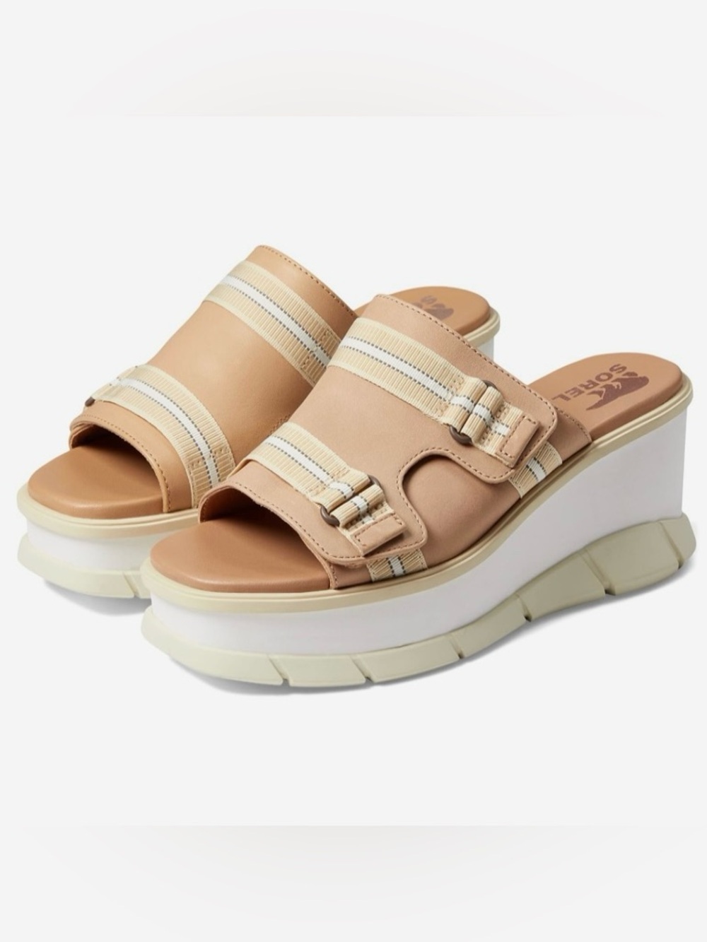 Sorel Joanie III Slide Wedge Sandal Honest Beige/Chalk women’s size 8